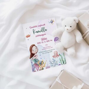 Hableányos szülinapi meghívó gyerekeknek – személyre szabható