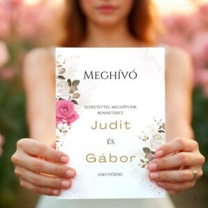 Romantikus rózsás esküvői meghívó – személyre szabható, digitális formátumban